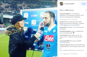 Sky Sport, Vanessa Leonardi: " Io c'ero! Serata pazzesca. Un fenomeno #higuain #36 #record che giocatore fantastico".