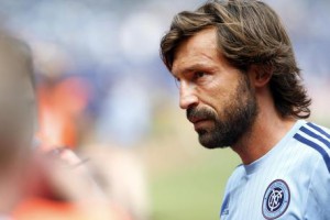 New York City FC's Andrea Pirlo, of Italy, walks off the pitch after warming up before an MLS soccer game against Orlando City SC at Yankee Stadium, Sunday, July 26, 2015, in New York. New York defeated Orlando 5-3. (ANSA/AP Photo/Jason DeCrow)
